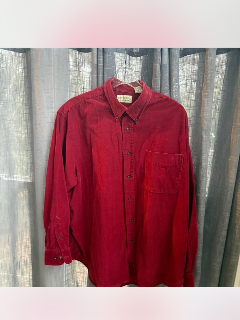 Men’s work crossing Red Corduroy Button Long Sleeve XL Shirt classic Christmas